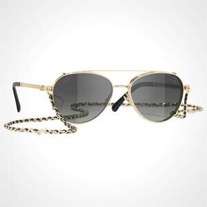 New CHANEL Sunglasses Gold Pilot Aviator Polarized Lens Chain CC CH4292
